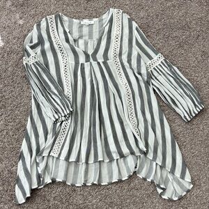 Chicwish Black and White Striped Blouse with Lace Detail
